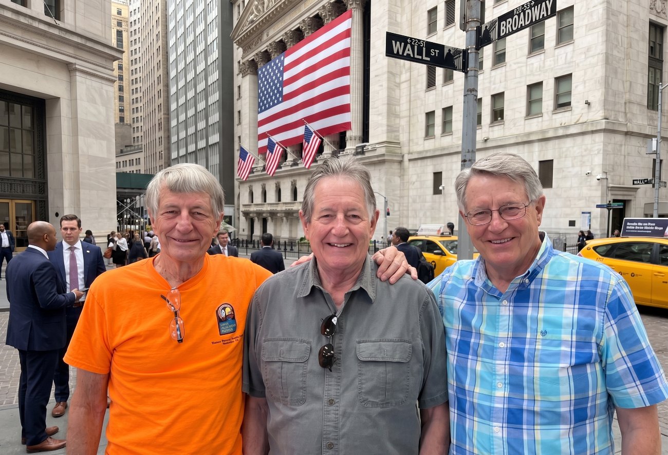 The Speidel family in front of the New York Stock Exchange